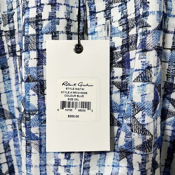 Robert Graham Maitai Button Up Shirt Size 2XL Blue Tiki Embroidered Flip Cuffs - Picture 11 of 12